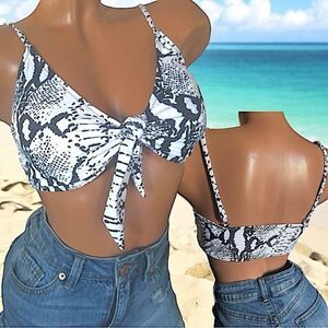 White w/ Black Print Bikini, Bathing Suit Top l L l EUC